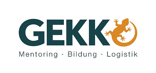 Schriftzug GEKKO mit Zeichnung eines Gekkos